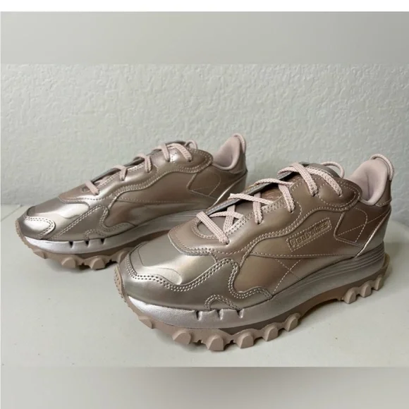Reebok Rose Gold Metallic Sneakers CardiB Leather Platforms Y2K Chunky Size 8.5 - Picture 3 of 14